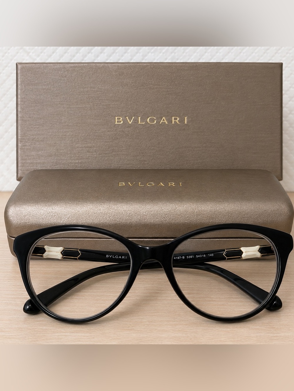 BVLGARI Black Cat-Eye Eyeglasses Gold Accents 4187-B